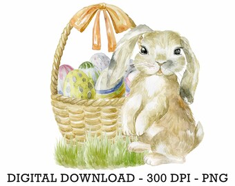 PNG Happy Easter Bunny Basket, Easter Clip Art, Easter Spring Decor, First Easter Card Design, Kids Sublimation, Invite Clipart
