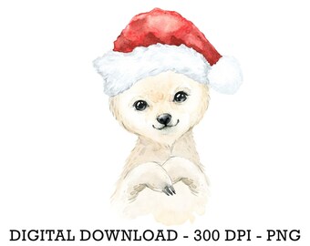 PNG Christmas Polar Bear in Santa Hat, Baby Winter Animals, Kids Sublimation Design, Winter Christmas Sack Design