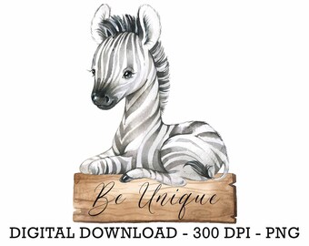 PNG Tropical Jungle Safari Animals Zebra, Kids Sublimation, Baby Shower Invite Clipart, Jungle Birthday Decor, Baby Animals Cake Topper