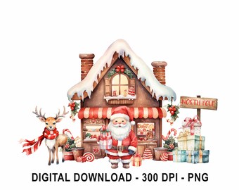 PNG Christmas Santa&Reindeer, Christmas Clip Art, Winter Clip Art, Kids Sublimation Design, Holiday Sublimation, Santa Christmas Sack Design