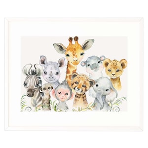 JPG/PNG aquarelle Safari Jungle bébé animaux, conception de Sublimation, carte d’anniversaire, décor de pépinière, Art mural imprimable, chambre de bébé