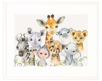 JPG/PNG Watercolor Safari Jungle Baby Animals, Sublimation Design, Birthday Card, Nursery Decor, Printable Wall Art, Baby Room