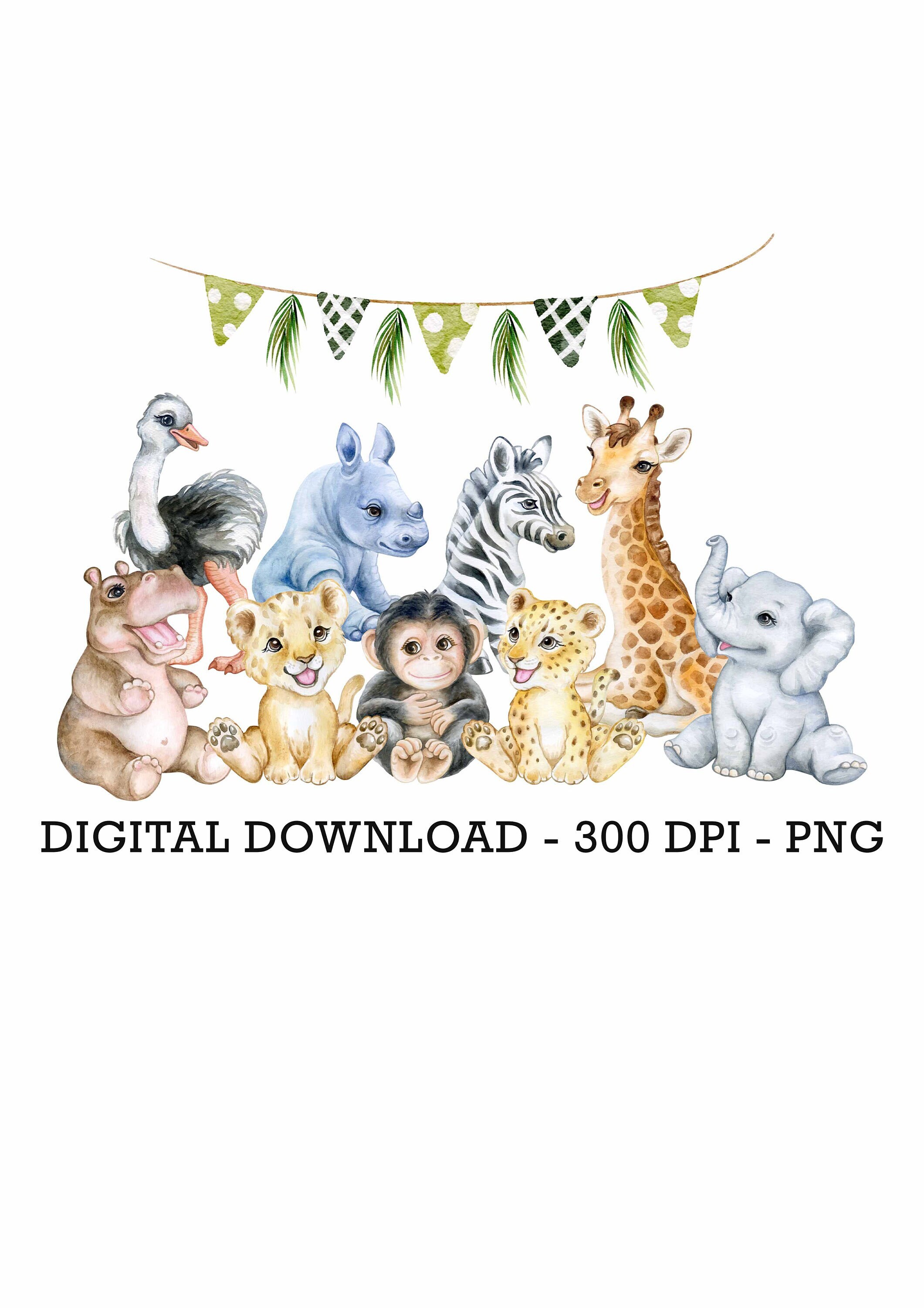 PNG Tropical Jungle Safari Animals Car, Kids Sublimation, Baby Shower ...