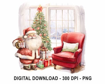 PNG Christmas Santa&Reindeer, Christmas Clip Art, Winter Clip Art, Kids Sublimation Design, Holiday Sublimation, Santa Christmas Sack Design