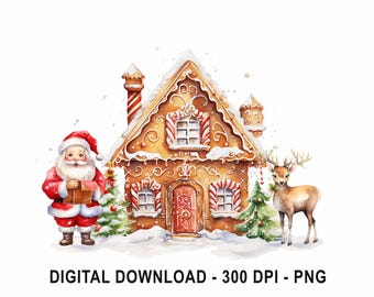 PNG Christmas Santa&Reindeer, Christmas Clip Art, Winter Clip Art, Kids Sublimation Design, Holiday Sublimation, Santa Christmas Sack Design