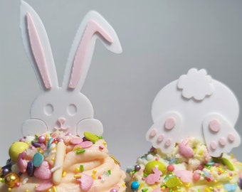 Cake Topper | Geschenk | Ostern | Hase | Osterhase | Hasenschwanz | Hasenfüße | Hasenohren | Tortenstecker | Blumenstecker | 2er-/6er-Set