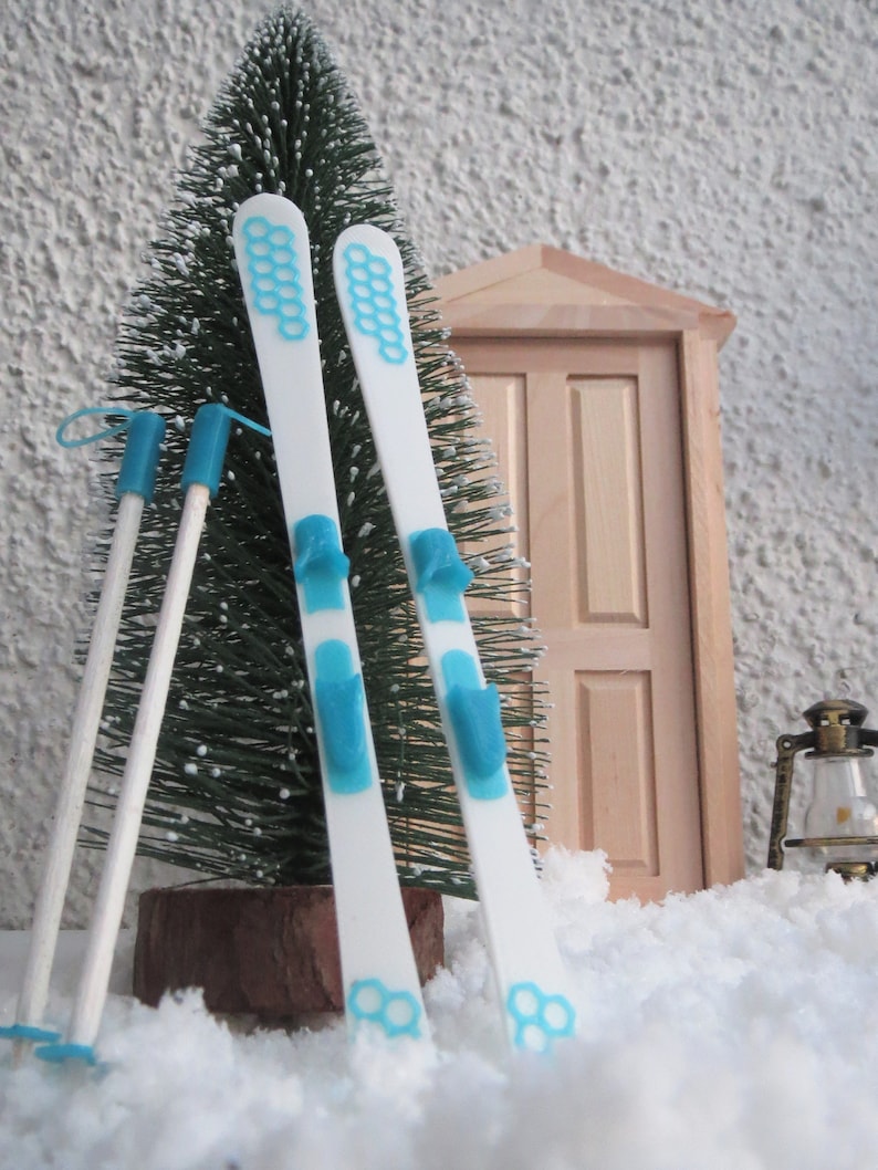 Wichteltür Zubehör Ski Winter Wichtel Puppen Geschenk Gutschein Deko Miniatur 3D Druck Ski Weiß