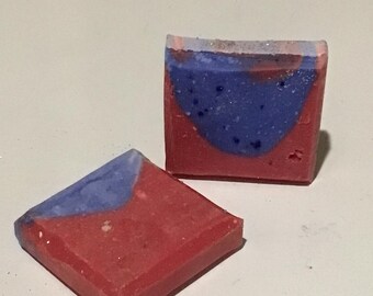 Red and blue layered Vegan Cold process soap bars