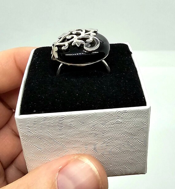 Unique Black Onyx Floral Overlay Sterling Silver … - image 2