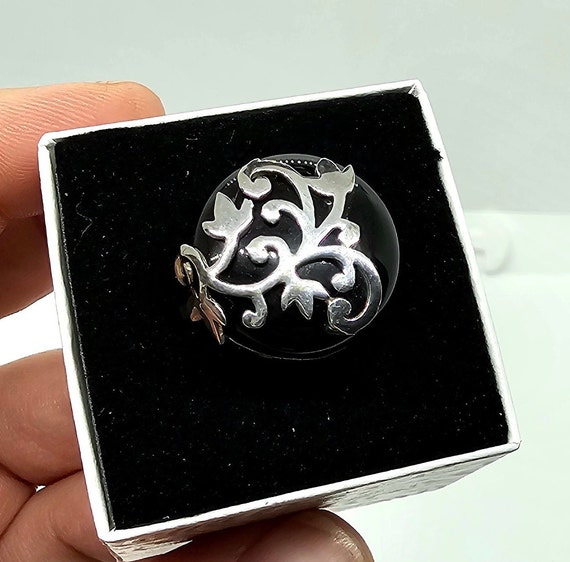 Unique Black Onyx Floral Overlay Sterling Silver … - image 3