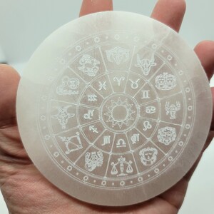 Zodiac Selenite Charging Plate | Zodiac Wheel | Zodiac Carving | Selenite Plate | Crystal Charging | Crystal Cleansing