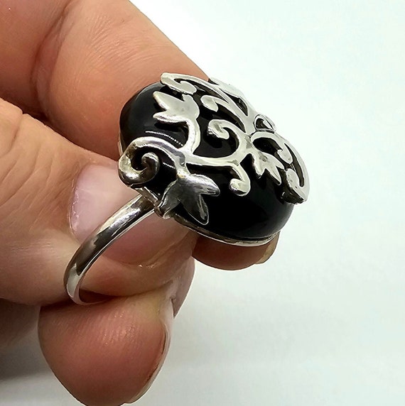 Unique Black Onyx Floral Overlay Sterling Silver … - image 5