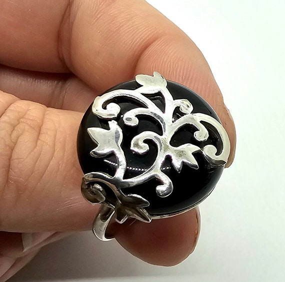 Unique Black Onyx Floral Overlay Sterling Silver … - image 1