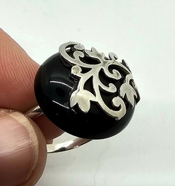 Unique Black Onyx Floral Overlay Sterling Silver … - image 7