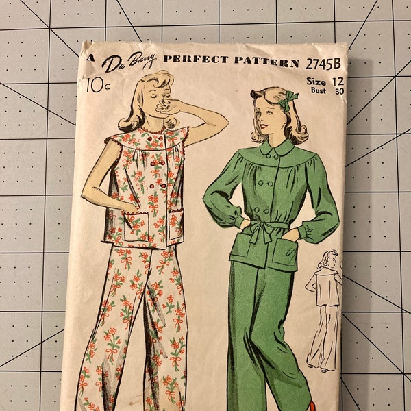 DuBarry 2745B Pajama Pattern 1940s Size 12 Bust 30