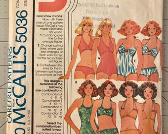 Vintage 1976 McCall’s 5036 Sizes 6-8-10 Lined Bathing Suits and Bikini Pattern
