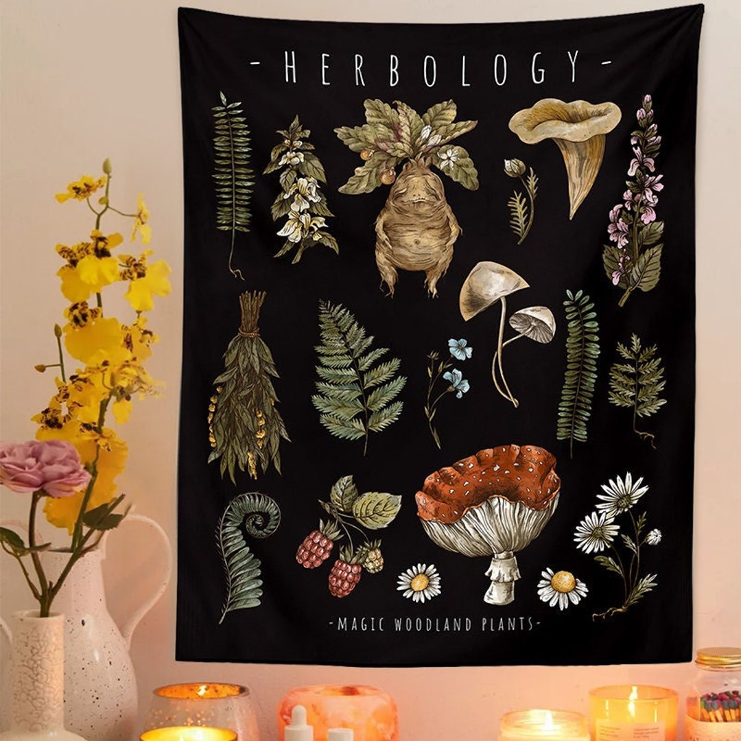 Herbology Magic Tapestry 2023 Mushroom Tapestry Mushrooms Tapestry Wall