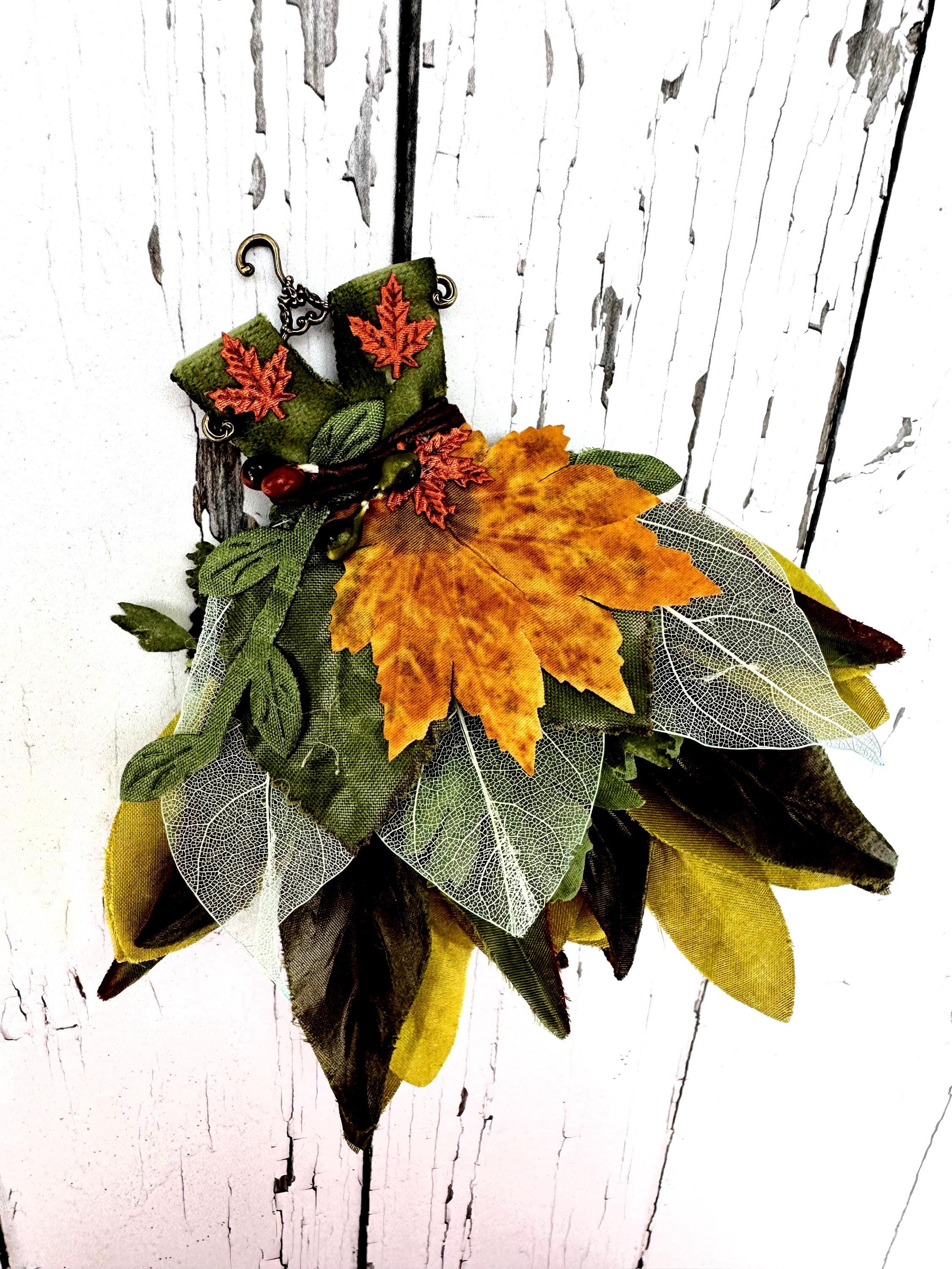Forest leaves Art dress ,doll dress, miniature, fairy dress