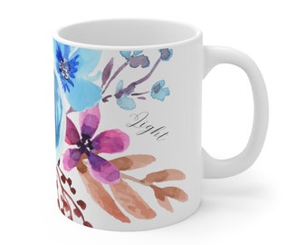Blue Flower Customizable Love Joy Light Mug - Blue Flower Mug - Mothers Day Mug - Inspirational Cup