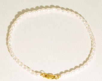 Dainty Seeded Pearl Bracelet – 18k Gold Vermeil, Sterling Silver Stacking Jewelry