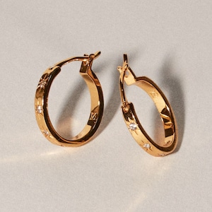 18k Gold Plated Starburst Diamond Huggie Hoops – Celestial Dainty Earrings