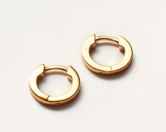 8mm 18k Gold Plated Sterling Silver Huggie Hoop Earrings – Stacking Jewelry