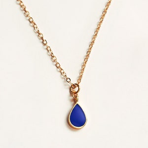 18k Gold Plated Cobalt Blue Teardrop Necklace Tarnish Free Necklace Handmade and Custom Length Gifts for Her image 1