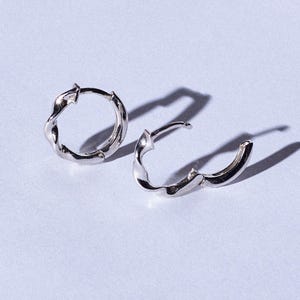 NEW SILVER Dainty &#39;Wave&#39; Huggies - 925 Solid Sterling Silver Huggies - Twisted Rope Mini Hoops - Everyday Simple Earrings - Stacking Hoops