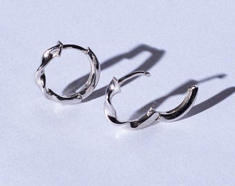 Sterling Silver 8mm Wave Huggie Earrings: Twisted Rope Mini Hoops