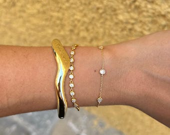 18K Gold Plated Bangle: Organic Curved Stacking Bracelet