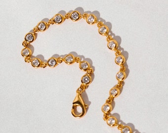 18k Gold Plated Diamond Tennis Bracelet - Dainty Stacking Bracelet for Everyday