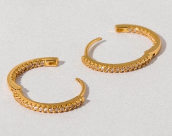 Diamond Gold Hoop Earrings - 18k Gold Sterling Silver, Delicate Gemstone Hoops