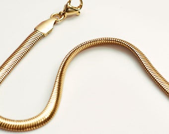 4mm Thick Snake Herringbone Bracelet - Flat Chain Bracelet - 18k Gold Snake Bracelet - Gifts for Her - Tarnish Free Waterproof Jewellery