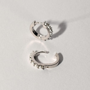 Radiant Pearl Solid Silver Huggies - 925 Silver - 18k Gold - Bridesmaid Gift -  Pearl Silver Hoops Huggie Tiny Pearl Hoops - Gift for Her