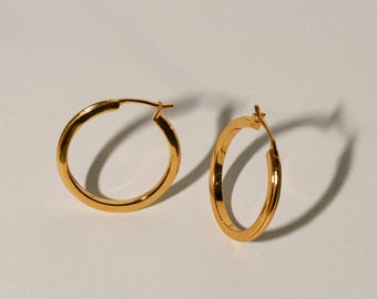 NEW 25mm 'Ripple' Gold Hoop Earrings - 18k Gold Plated Sterling Silver - Day to Dinner Hoops - Elegant Statement Jewellery - Gift for Her