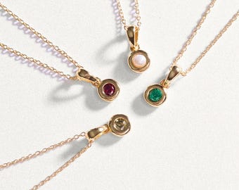 Personalised 18k Gold Sterling Silver Birthstone Dainty Pendant Necklace