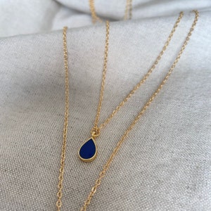 18k Gold Plated Cobalt Blue Teardrop Necklace Tarnish Free Necklace Handmade and Custom Length Gifts for Her image 2