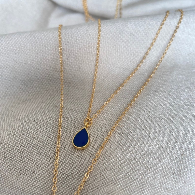 18k Gold Plated Cobalt Blue Teardrop Necklace Tarnish Free Necklace Handmade and Custom Length Gifts for Her image 2