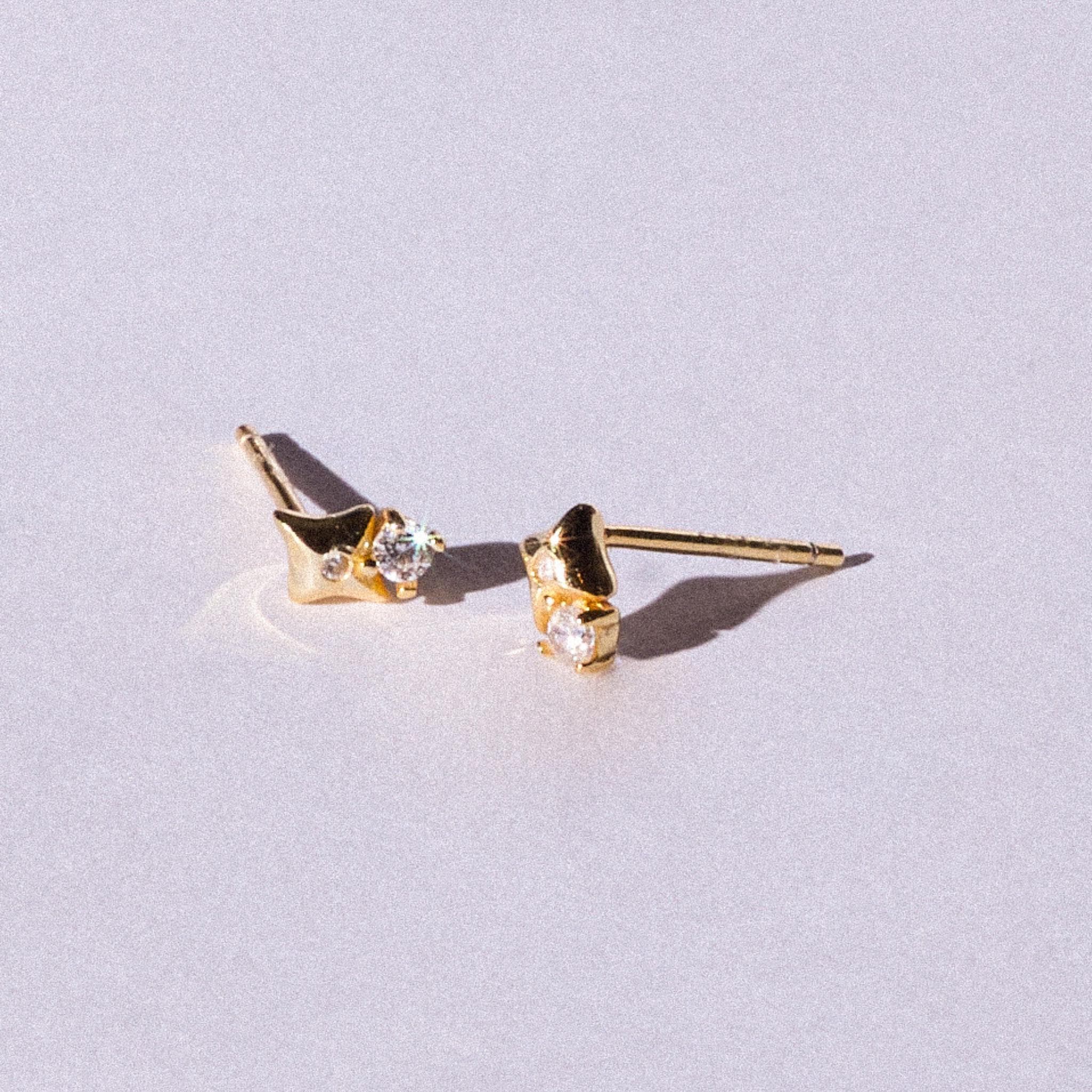 Tiny Diamond Star Stud Earrings: 18k Gold Plated Sterling Silver