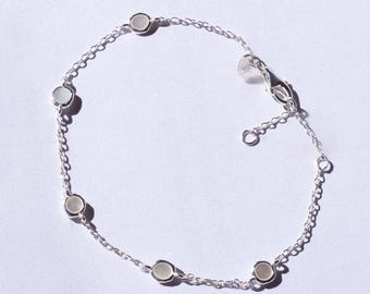 Mother of Pearl Sterling Silver Bracelet: Minimalist Charm, Elegant 'Isla' Design