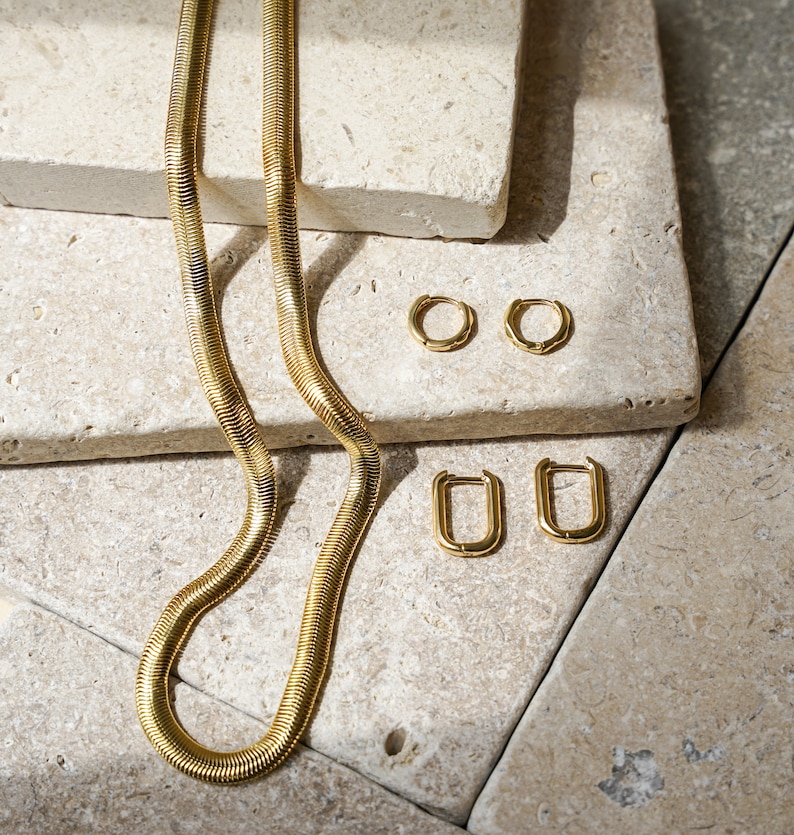 Oval Hoops Waterproof 18k Gold Plated Stainless Steel Tarnish Free Gold Hoops U Shape Rectangle Hoop Earrings Waterproof Jewellery image 3