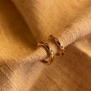 Dainty Diamond Hoop Earrings - 18k Gold Plated - Sparkly Cubic Zirconia Hexagon Earrings - Everyday Subtle Hoop Earrings - Gift for Her