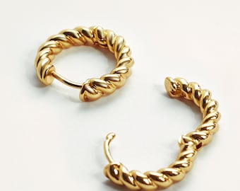 Gold 'Twisted' Hoops - 18k Gold Plated - Statement Chunky Rope Earrings - Dainty Minimalist Hoops - Gifts for Her - UK Elegant Earrings