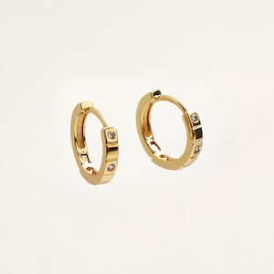 Diamond Everyday 18k Gold Huggie Hoops Dainty Mini Hoop Earrings Gifts for Her UK Elegant Hoop Earrings Sparkly Gold Hoops image 8