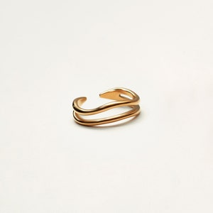 Double Band Waterproof Gold Ring - Adjustable Tarnish Free Ring - Dainty Gold Ring - Statement Stacking Ring - Unique Everyday Gold Ring