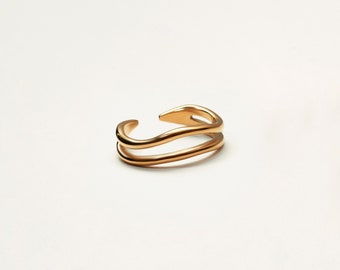 Double Band Waterproof Gold Ring - Adjustable Tarnish Free Ring - Dainty Gold Ring - Statement Stacking Ring - Unique Everyday Gold Ring