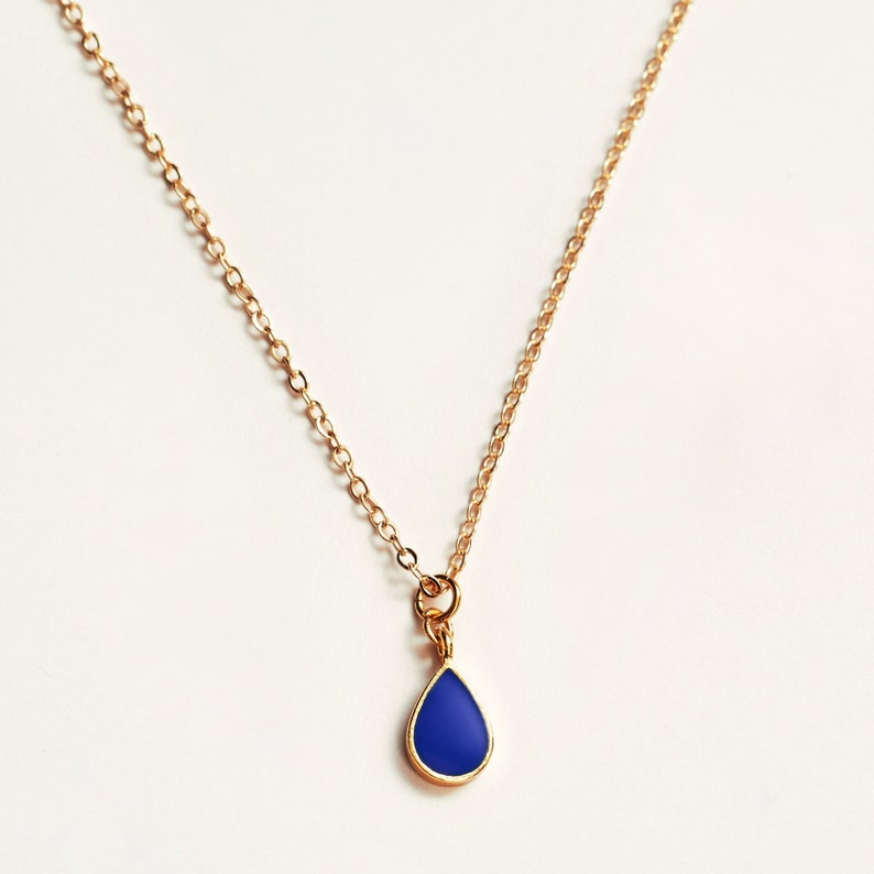 18k Gold Plated Cobalt Blue Teardrop Necklace Tarnish Free Necklace Handmade and Custom Length Gifts for Her image 1