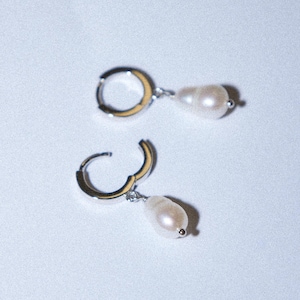NEW Pearl Drop Hoops, Tiny Elegant Sterling Silver Pearl Drop Earrings, Huggie Hoop Earrings with Freshwater Pearls