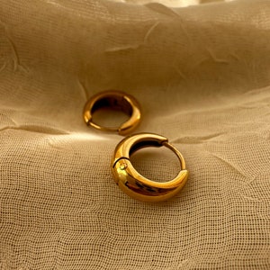 7mm 'Chubby' Tapered Gold Waterproof Hoop Earrings - Tiny 7mm Huggies for Stacking - 18k Gold Plated PVD - Tarnish Free Mini Rounded Hoops