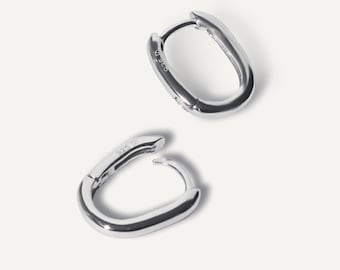 Oval Shape 'Essential' Hoop Earrings - Solid 925 Sterling Silver - Hypoallergenic Tarnish Free - U Shape Earrings